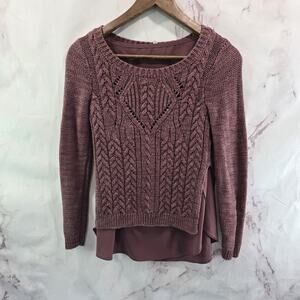 Anthropologie Sweater Women XS Pink Mauve Cable Ella Moth Layered Lightweight